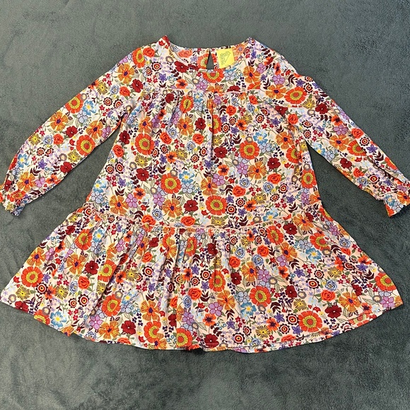 Girls Pretty Smock Dress in Multicolor Floral Print Rayon - Size 7/8 - Picture 1 of 5